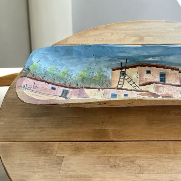 MEXICAN FOLK ART Hand Carved Decorative WOOD DISPLAY BOWL SIGNED PAINTED PUEBLO - Picture 4 of 16